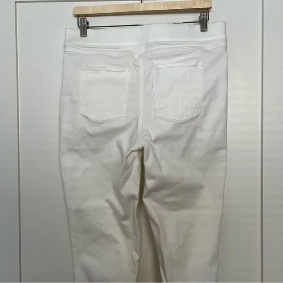 Spanx Jeans Womens XL White Skinny Leg Legging Pull On Distressed Raw Hem Denim - Picture 8 of 16